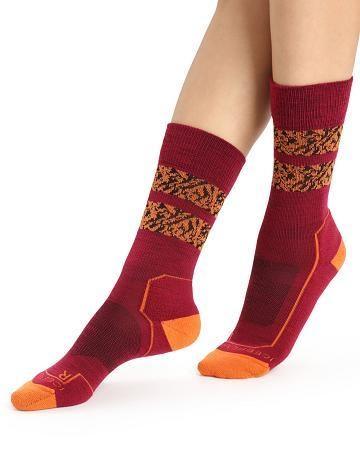 Women's Icebreaker Merino Hike+ Light Crew Natural Summit Socks Cherry / Flash | CA 1544YXFU